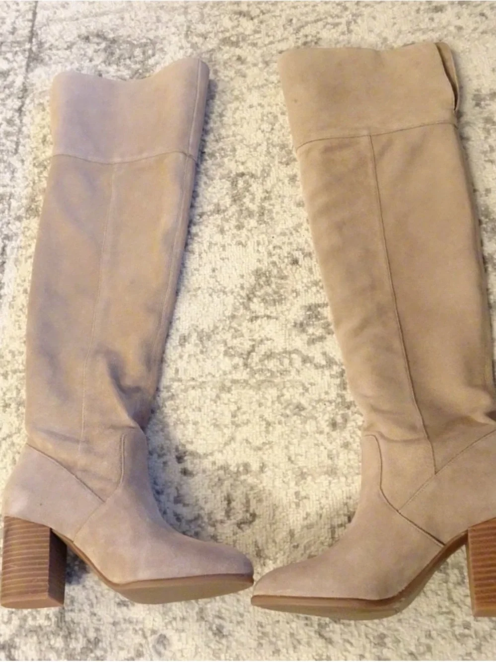 Classic Beige Suede Knee-High Block Heel Boots - Women
